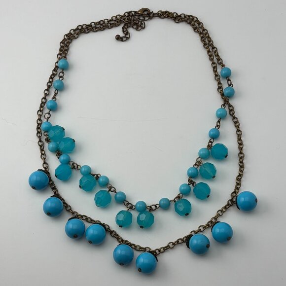 Vintage Double Chain Blue Bead Necklace - Picture 2 of 4